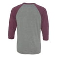 thumbnail image 3 of Unisex Three-Quarter Sleeve Baseball Tee Color Grey/ Maroon Triblend 2X-Large Size, 3 of 4
