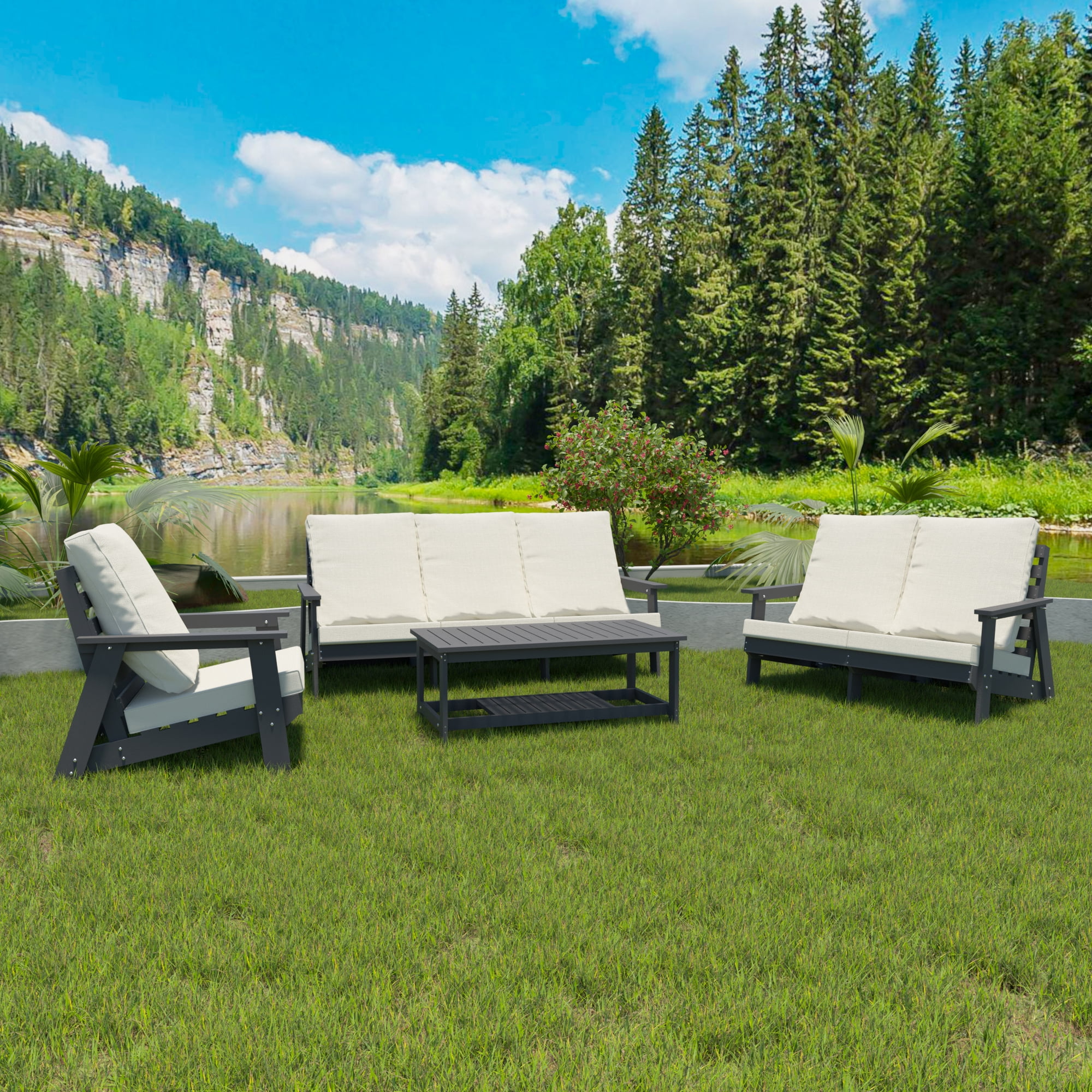 MAYEERTY 3 Seater Outdoor Garden Sofa with Cushion,Courtyard camping sofa Set for Porch, Poolside, Terrace, and Yard，Beige