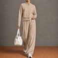 thumbnail image 4 of Cagogo Women's 2 Piece Pants Set Casual Open Front Cardigan Jacket Wide Leg Pants Outfits Loose Comfy Matching Lounge Sets Tracksuits Loungewear Travel Airport Clothes, Khaki 2XL, 4 of 6