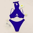 thumbnail image 6 of Clearance! Hontri Bikini Sets for Women Gathering Neck Gathering Steel Support Chest Cushion Split Colorful Sexy Bikini Women's Swimsuit Bikini Blue,L, 6 of 7