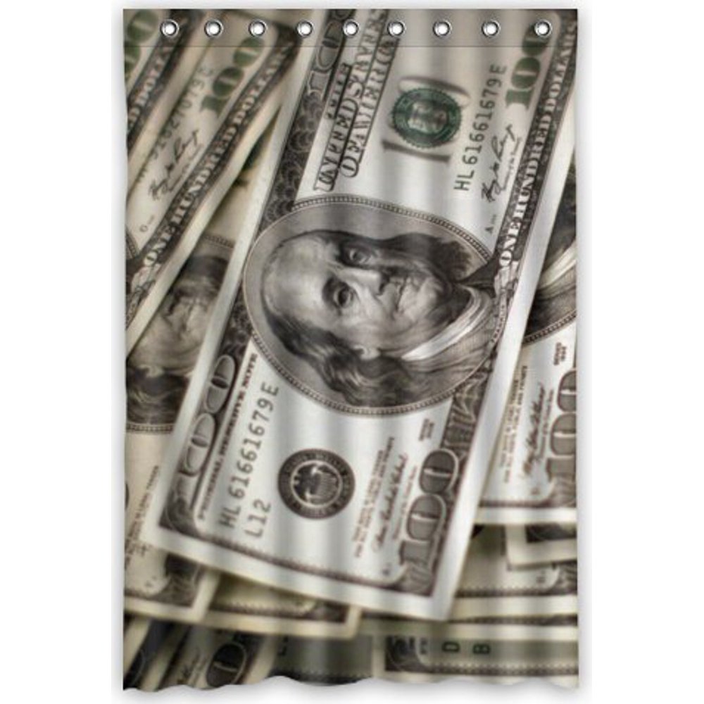 HelloDecor US Dollar Currency Money Shower Curtain Polyester Fabric
