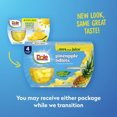2X-Dole Fruit Bowls Pineapple Tidbits In 100% Pineapple Juice Cups - 4 oz - 4 ct