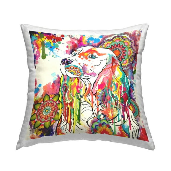Stupell Industries Spaniel Dog Portrait Mandalas Square Decorative Printed Throw Pillow, 18 x 18,