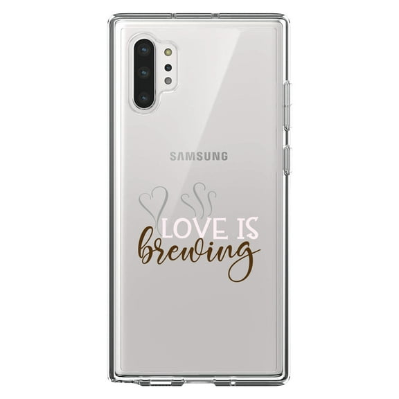 DistinctInk Clear Shockproof Hybrid Case for Galaxy Note 10 PLUS (6.8" Screen) - TPU Bumper Acrylic Back Tempered Glass Screen Protector - Love is Brewing - Coffee
