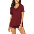 thumbnail image 4 of Ensemble de Pyjama pour Femme à Manches Courtes, Tenue de Nuit, Pjs, Rouge Vin, TG, 4 of 7