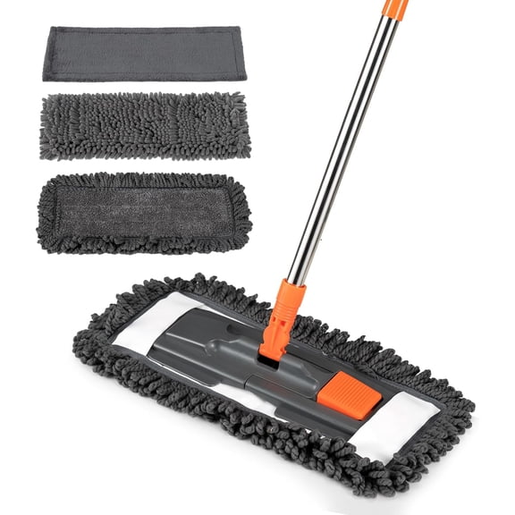Dust Mop for Floor Cleaning with 3 Washable Pads and 55” Long Stainless Steel Handle,Microfiber Mop for Hardwood Floors, Tile, Marble Floors (Dust Mop)