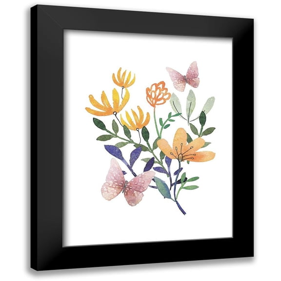 Dogwood Portfolio 12x14 Black Modern Framed Museum Art Print Titled - Butterflies and Flowers