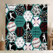 Castle Fairy Kids Teens Sport Baseball Blackout Curtains Set of 2 (52x84 Each),Abstract Geometric Honeycomb Window Curtains,Ball Gamer Curtains and Drapes,Super Cozy Room Decor
