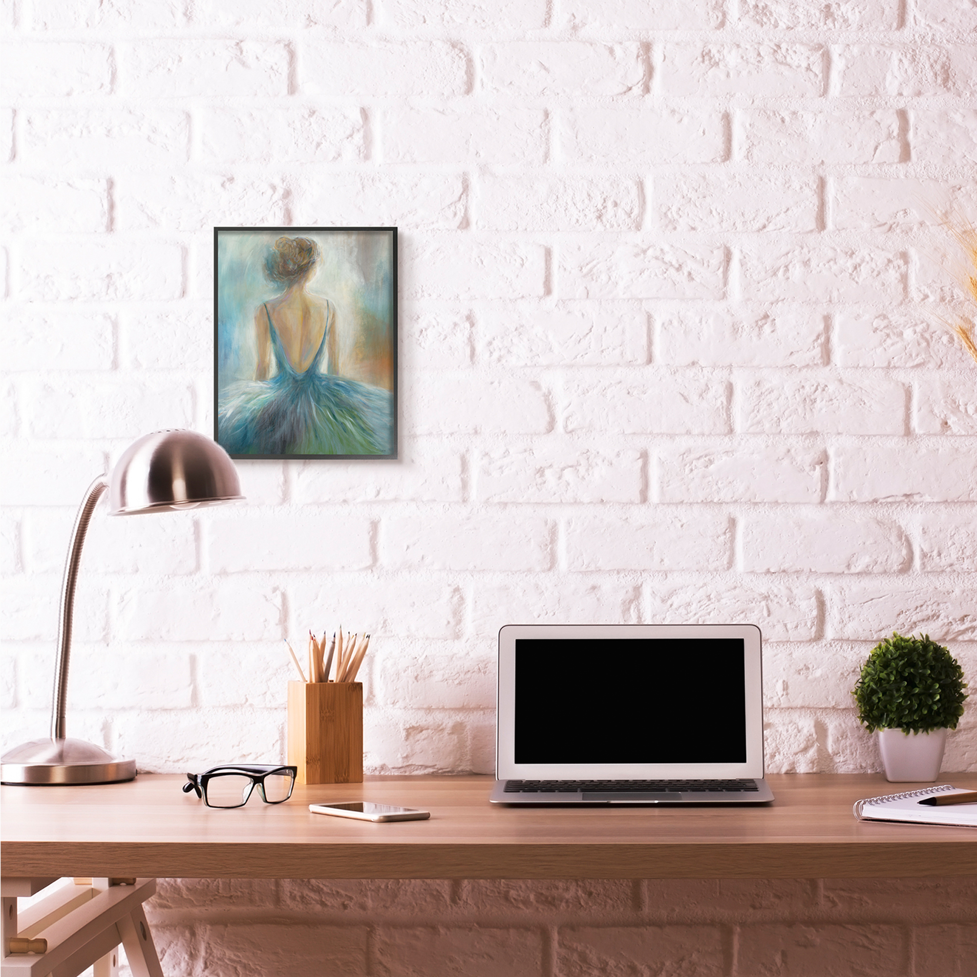 Stupell Industries Ballet Girl Blue Orange Figure Painting Black Framed Art Print Wall Art, 11x14, by Third and Wall