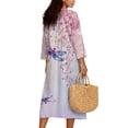 thumbnail image 2 of DISNIMO Dragonfly Flower Print Women's Casual Maxi Dresses Loose V Neck Dress Vacation 3/4 Sleeve Midi Dress Fashion Linen-Like Dresses, XL, 2 of 6