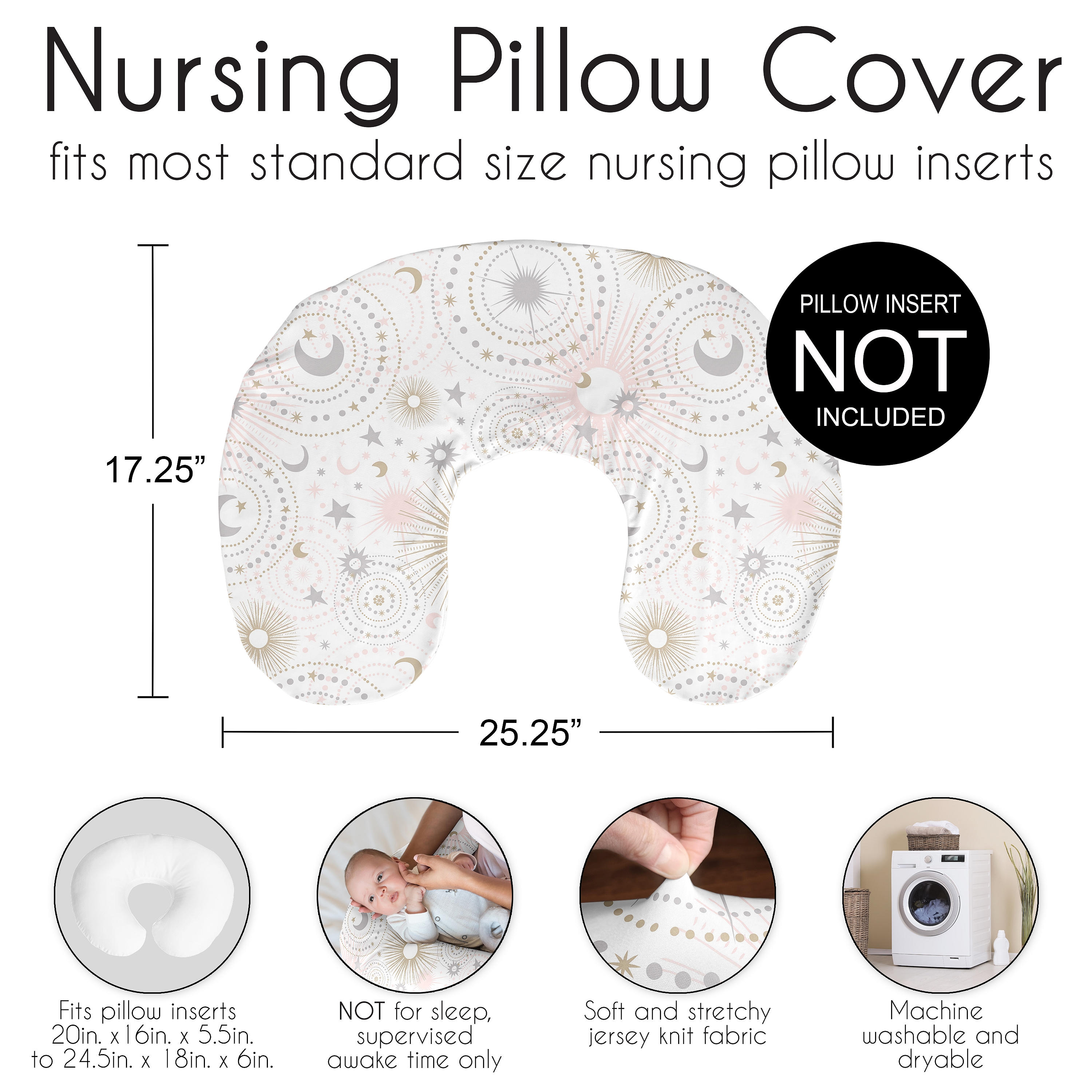 Sweet Jojo Designs Celestial Pink Gold and Grey Nursing Pillow Cover Case (Pillow Not Included) (Pillow NOT Included)