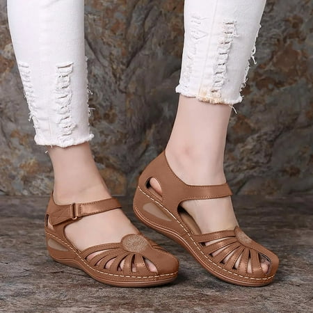 

Egmy Women Sandals Summer Ladies Shoes Wedge Heel Retro Hollow Out Casual Women S Sandals