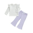 thumbnail image 2 of Musuos Kid Girls Spring Fall Outfit, 1-5Years Striped Long Sleeve Ruffled Crewneck Tops Elastic Waist Long Flare Pants Outfits, 2 of 9
