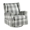 thumbnail image 2 of Benjara 35" Accent Swivel Chair- Glider- Checkered Fabric- Light Gray, 2 of 6
