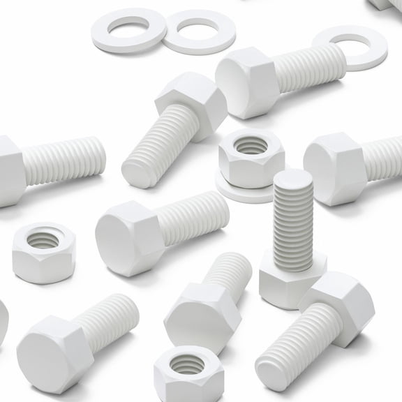 20 x White Hexagon Head Screws Polypropylene (PP) Plastic Nuts, Washers, Bolts, Hex Head, M12 x 30mm, Fastener, (1/2 x 1 3/16 in)