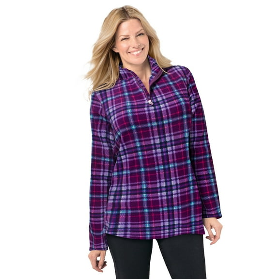 Woman Within Women's Plus Size Microfleece Quarter-Zip Pullover Jacket