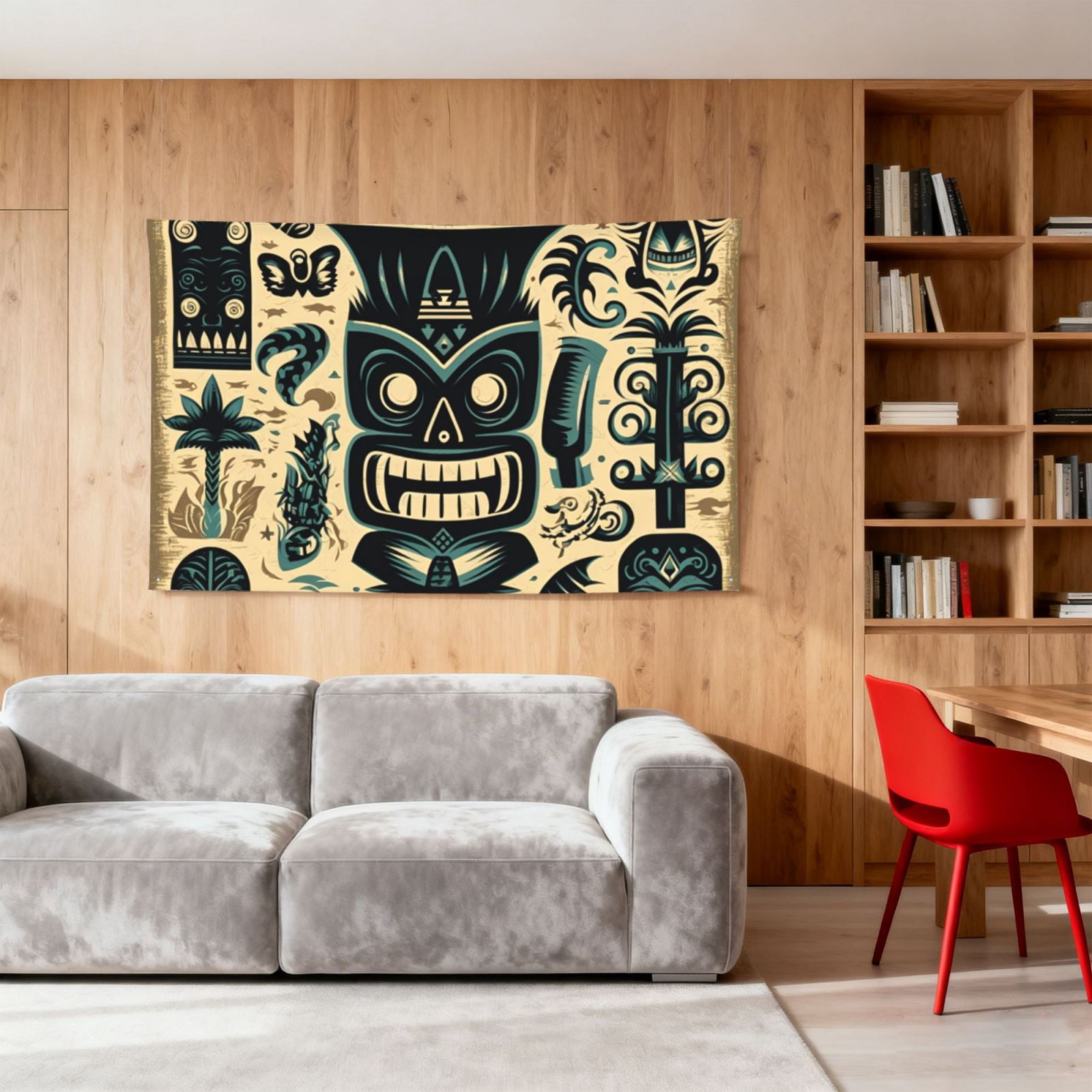 Hawaiian Tiki Tribal Retro Four Hole Decorated Banner Flag for Garden Yard Home Decoration Indoor Outdoor 4x6 Ft