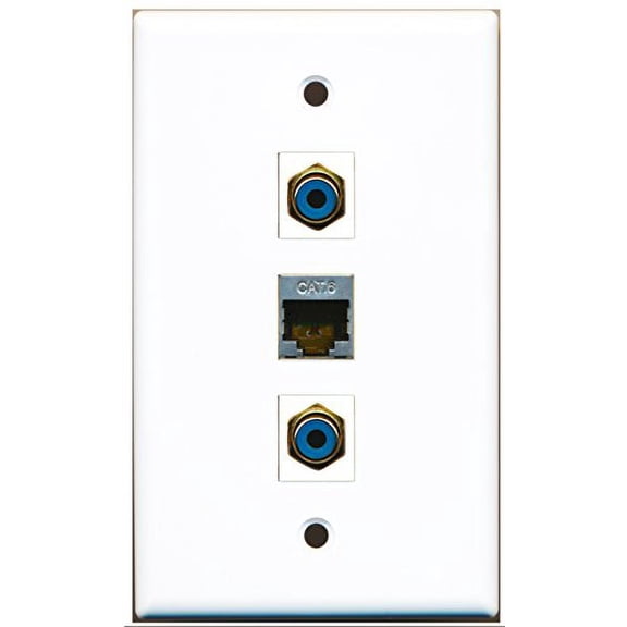 RiteAV - 2 Port RCA Blue and 1 Port Shielded Cat6 Ethernet Wall Plate