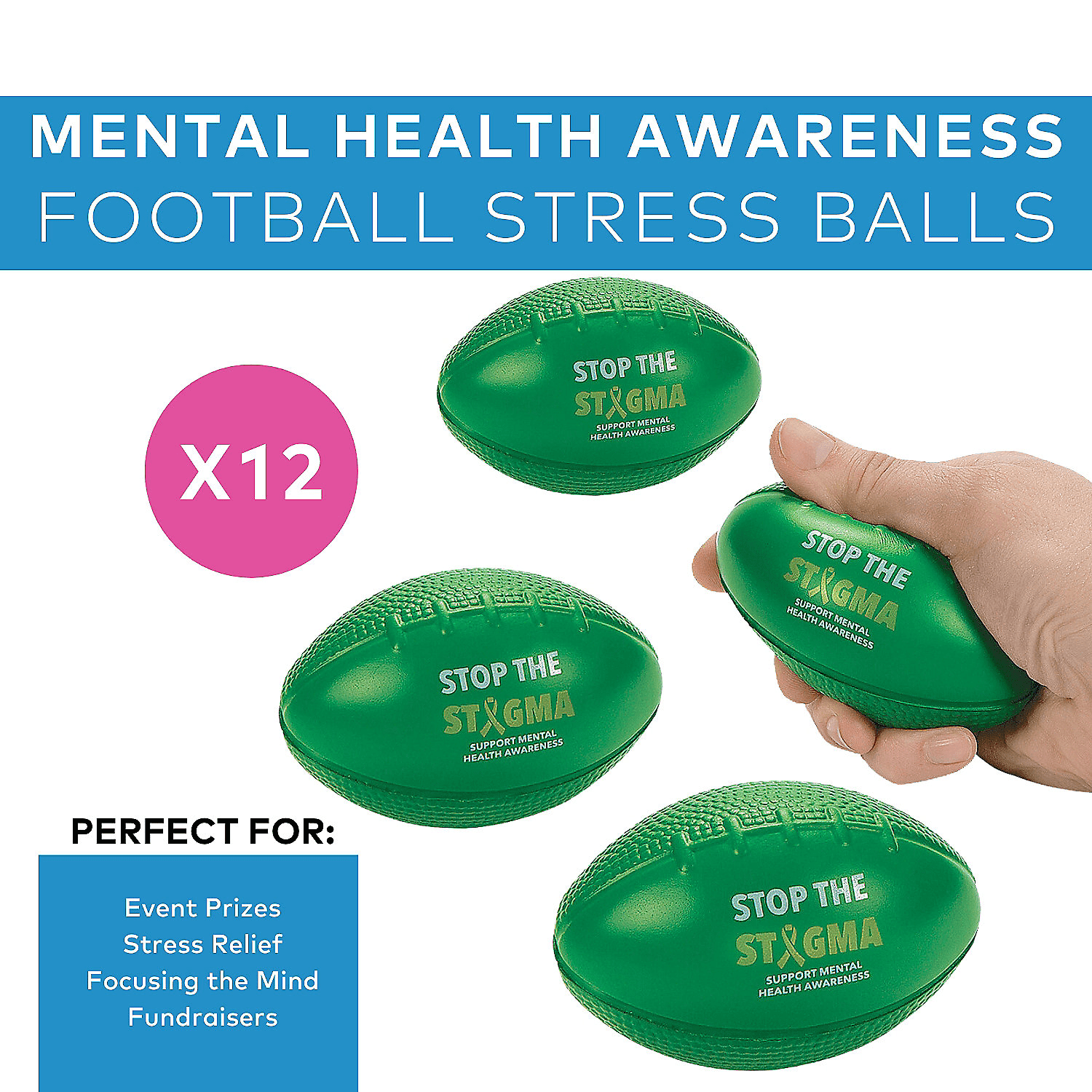 Mental Health Football Stress Balls - Party Favors - 12 Pieces