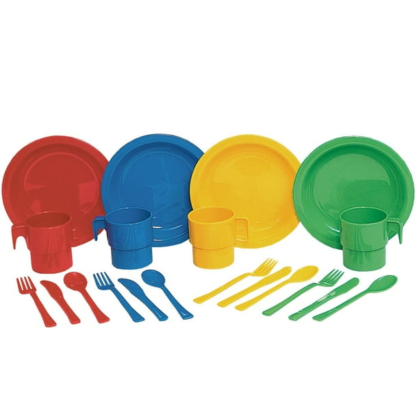 Juguetes constructivos 20 ud. Servicio de platos de juego indestructibles para 4 incluye cubiertos de tazas de 6 1/2" de diámetro. Platos y cubiertos cada uno en 4 colores para edades de 19 meses en a