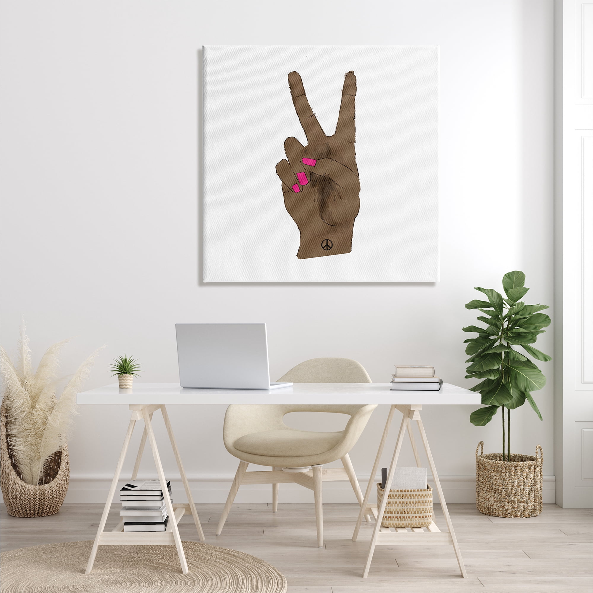 Stupell Industries African American Woman's Hand Peace Sign Pink Nails, 36 x 36, Designed by Lanie Loreth