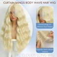 thumbnail image 2 of Blond Black Synthetic Wavy Wig with Curtain Bangs,   Wave Wig for Women,4x2" Hand-Tied Forehead Hairline Simulated Scalp Lace Wig,Glueless Synthetic Wig with Bangs,Synthetic Wig for Daily, 2 of 6