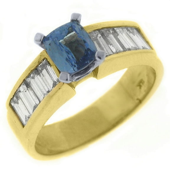 14k Yellow Gold 2.25 Carats Emerald Cut Tanzanite & Diamond Engagement Ring