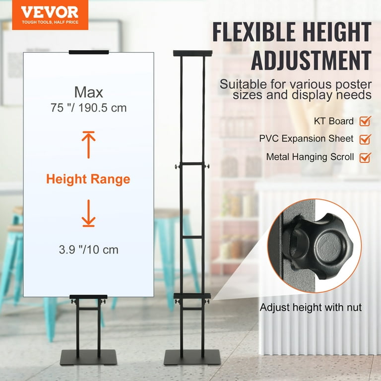 Double-sided Poster Stand Sign Holder Height Adjustable up to 75  Black