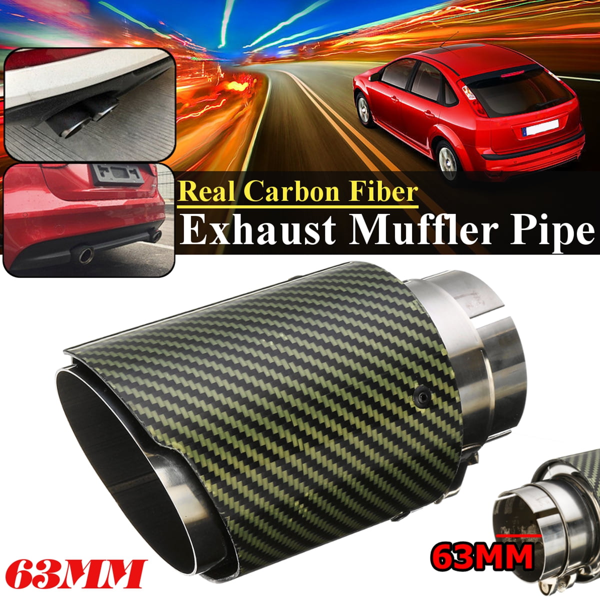 1x Real Carbon Fiber Auto Car Exhaust Pipe Tail Muffler End Tip 63mm In-89mm Out