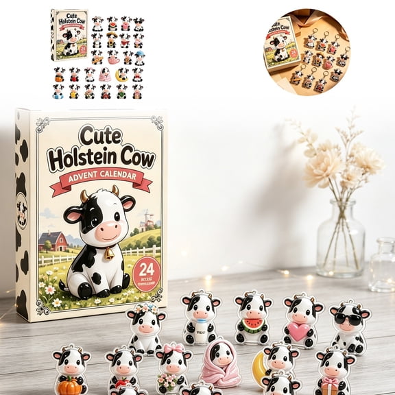 2026 Christmas Advent Calendar, Cute Holstein Cow 24 Day Countdown Mystery Blind Box, Acrylic Cow Collectible Ornaments, Holiday Surprise Gift for Kids Adults