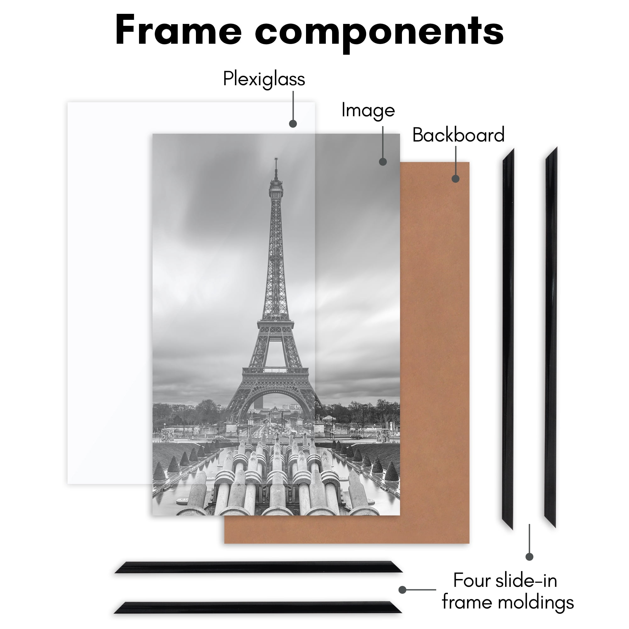 Americanflat 11x17 Picture Frame 3 Pack Polished Front Cover Slide Photo Buildable Molding Fusion - Black