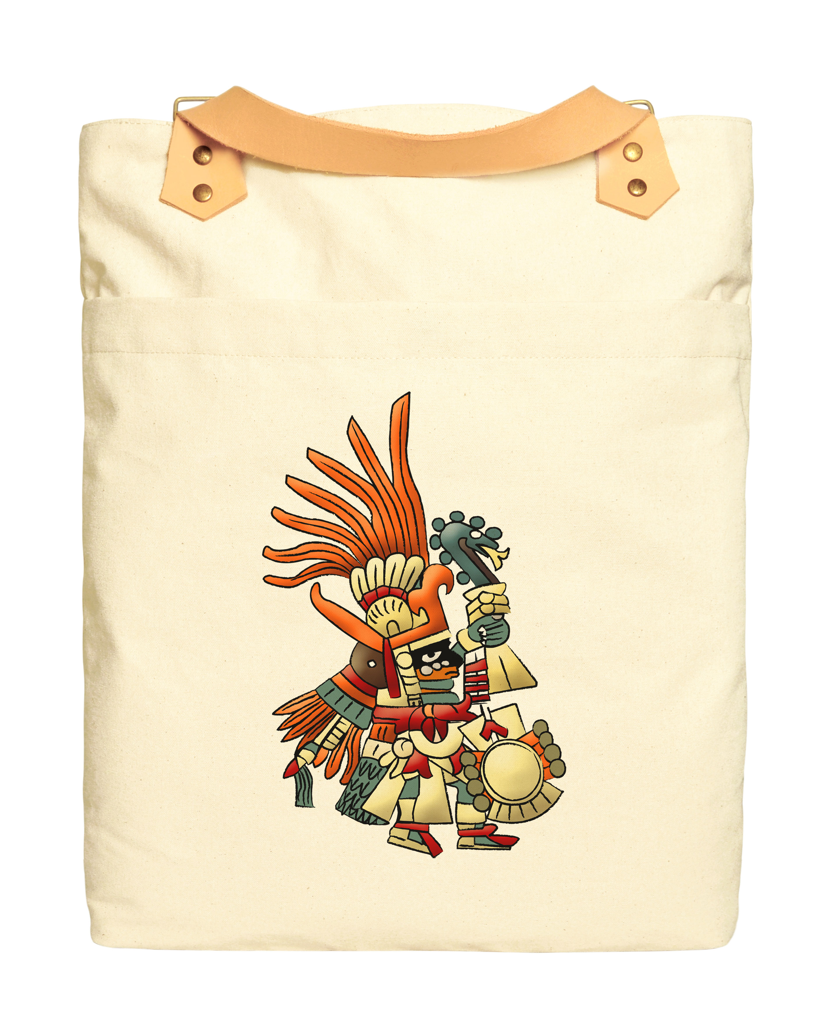 Aztec Deities 3 Print 100% Cotton Canvas Leather Straps Laptop Backpack ...