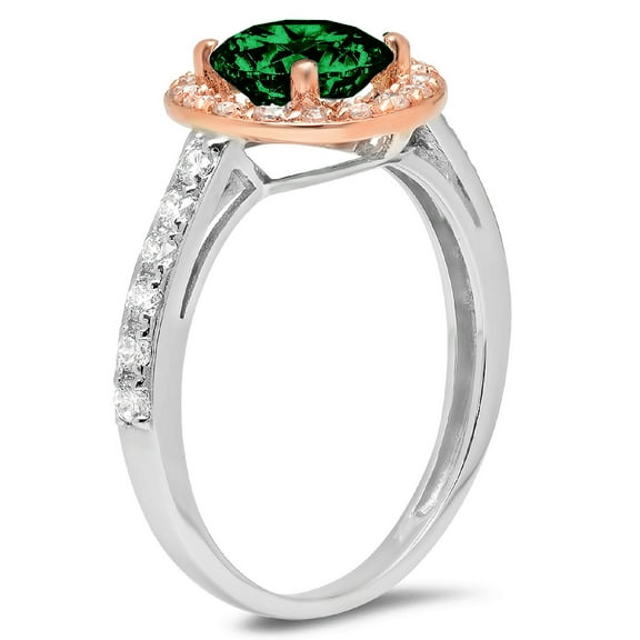 1.86 ct Round Cut Simulated Emerald Solitaire with Accents Engagement Ring for Women in 18K White/Rose Gold