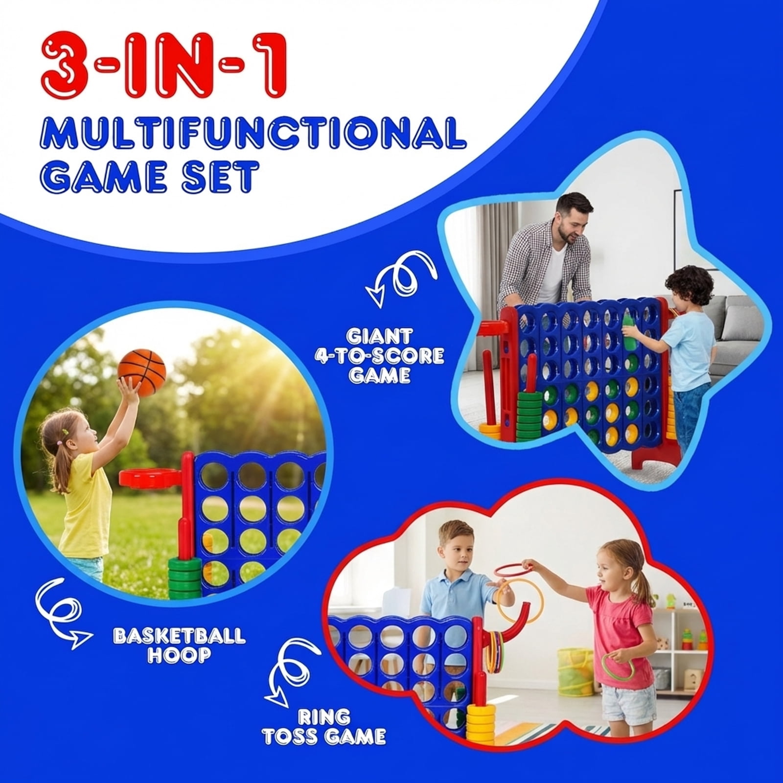 Redsmile 2.5ft 4-to-Score Giant Game Set Red - Portable Outdoor Indoor Game for Birthday Party BBQ Camping Family Fun