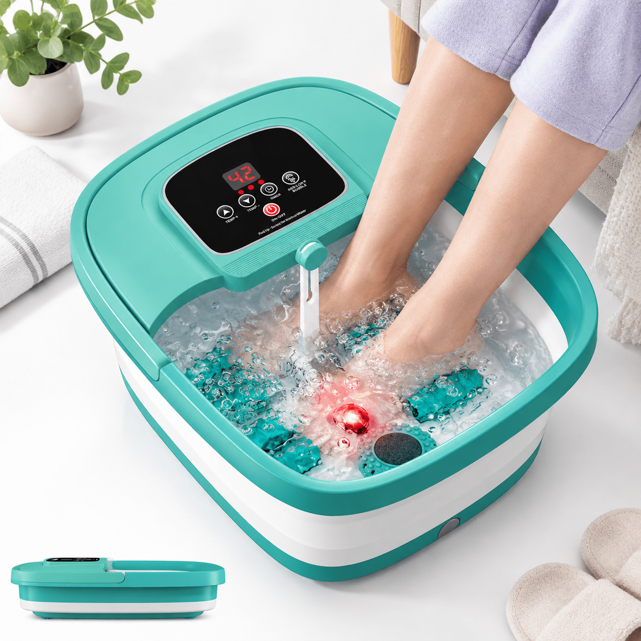 Sky Blue Collapsible Foot Spa Bath with Heat, Bubble and Massage