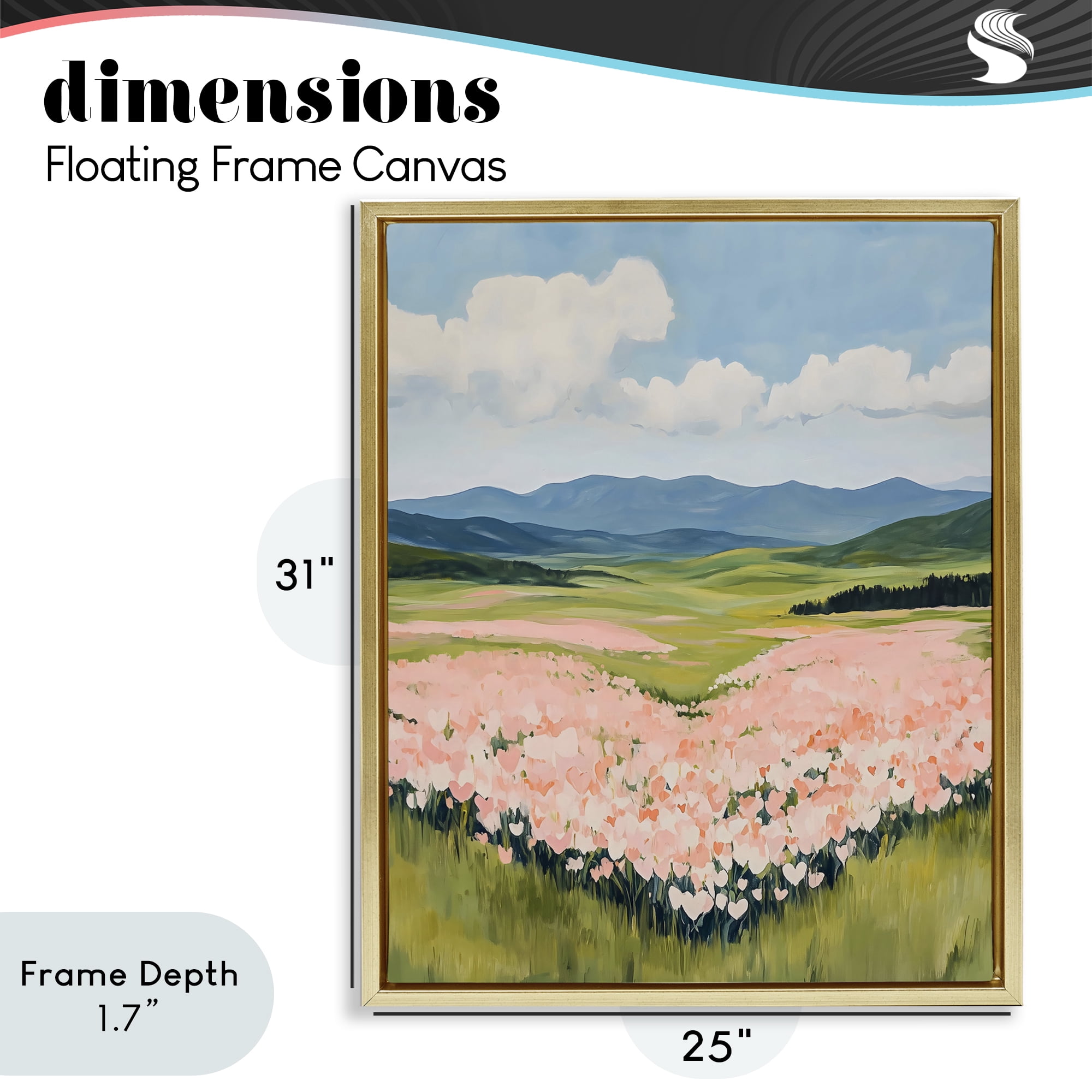 Stupell Industries Heart Shaped Flower Field Gold Framed Floater Canvas Wall Art, design by The Prints Vibe