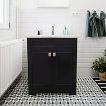 Dreamwerks 24" W x 19" D x 33" H Trenta Vanity with White Ceramic Vanity Top in Black