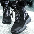 thumbnail image 3 of Camo Winter Hiking Boots for Women Fashion Lace up Mid Calf Plush Warm Snow Booties Cold Weather Outdoor Waterproof Athletic Shoes Black Size 8, 3 of 7