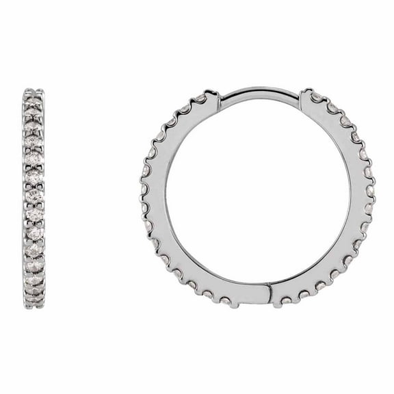 Paris Jewelry 14K White Gold 18 mm 5/8 CTW Created Diamond Huggie Hoop Earrings Plated Women