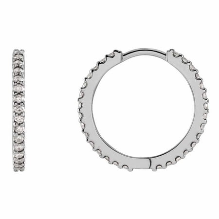 Paris Jewelry 14K White Gold 18 mm 5/8 CTW Created Diamond Huggie Hoop Earrings Plated Women