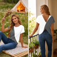 thumbnail image 5 of Backless Cross V-Neck Top for Women - Short Sleeve Graphic Print Tee, Sexy Open Back Blouse for Women's Summer Party & Casual Outfits Gray M, 5 of 7