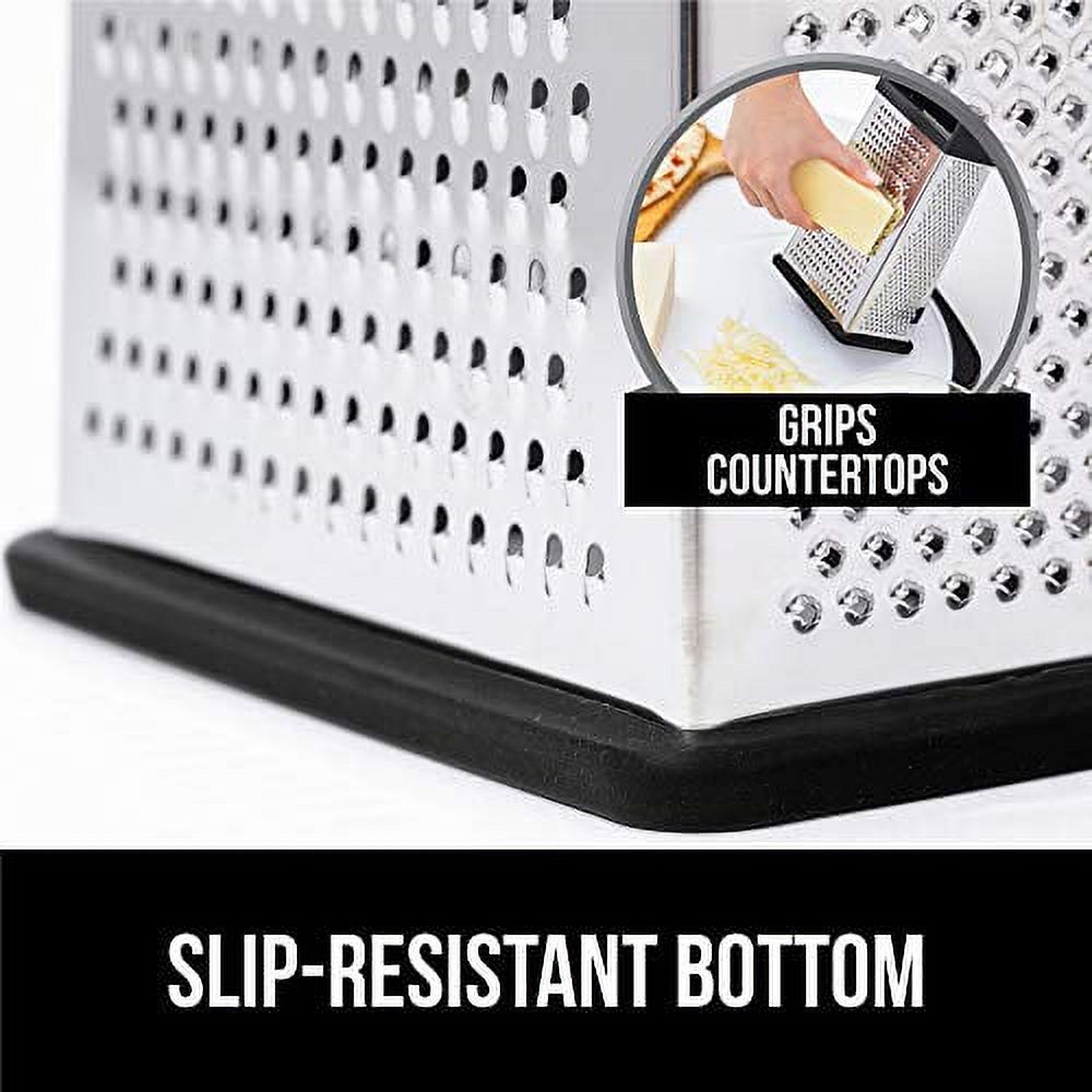 Gorilla Grip Box Grater, Stainless Steel, 4-Sided Graters with Comfortable Handle and Storage Container for Cheese, Vegetables, Ginger, Handheld Food Shredder, Kitchen Zester, 10 inch, Black - image 4 of 9