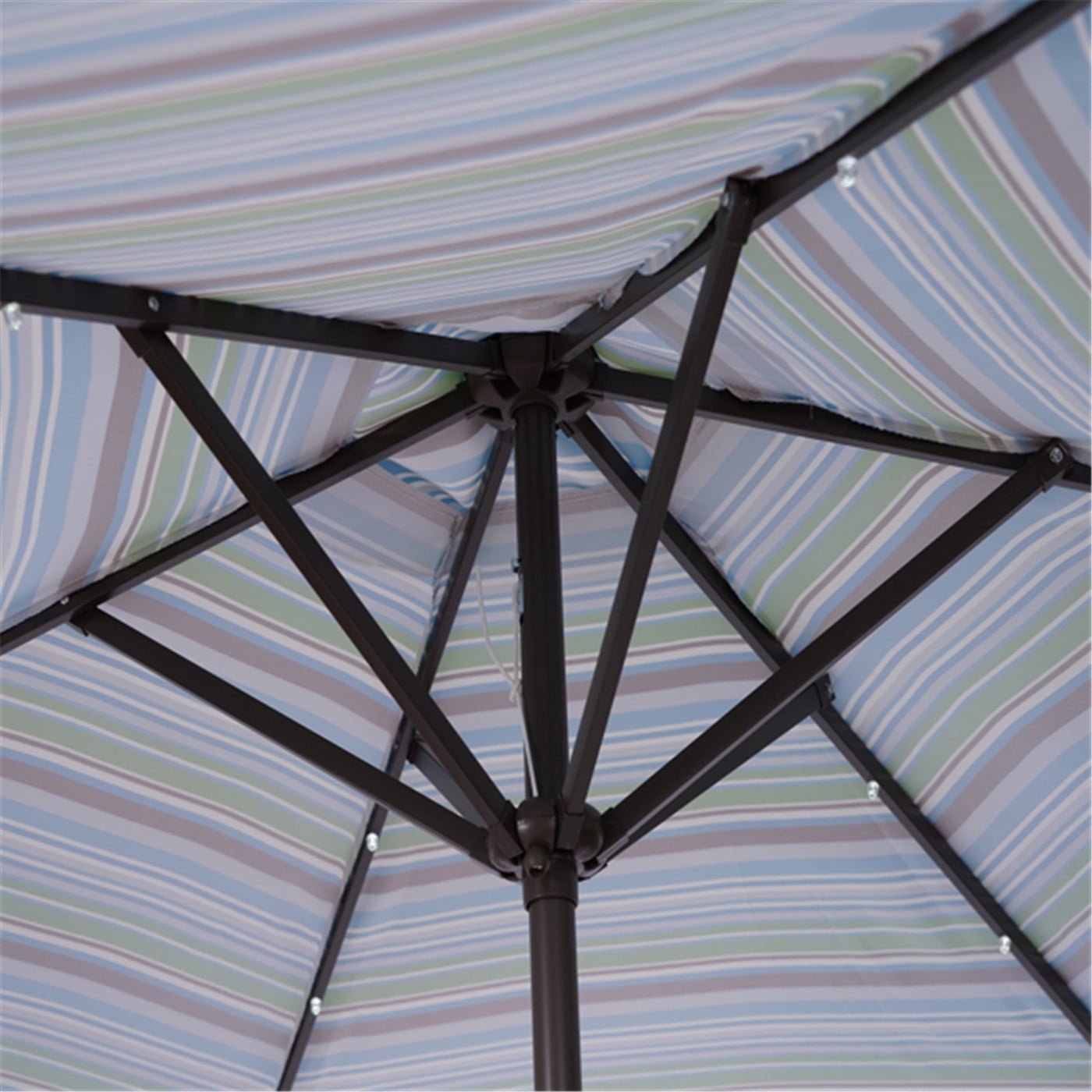 Outdoor Patio 8.7-Feet Market Table Umbrella with Push Button Tilt and Crank, Red Stripes With 24 LED Lights, Outdoor Umbrella for Garden, Deck, Backyard, Pool and Beach, Blue Stripes