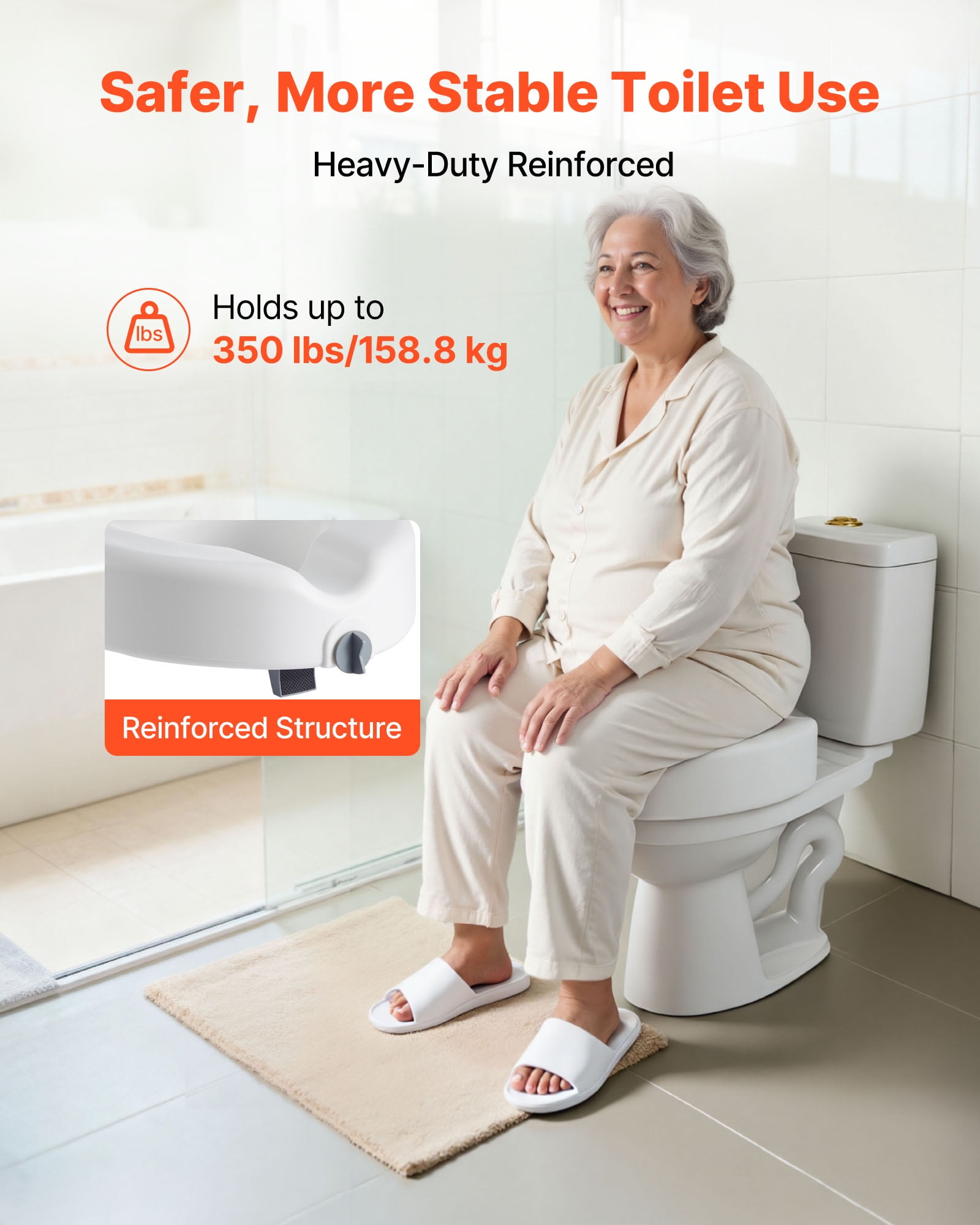 VEVOR Raised Toilet Seat, 350 lbs Capacity, 5-Inch Lift Height, Commode Elevated Toilet Seat Riser with Enlarged Opening for Seniors, Elderly, Handicap, Disabled, Adults, Fits Elongated & Round Bowl