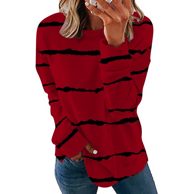 EQWLJWE Chemises à Manches Longues pour Femmes Pack Chemises Décontractées à Manches Longues Imprimé Col Rond Chandail en Molleton Chandail Tunique Ample Vêtements d'Automne pour Femmes