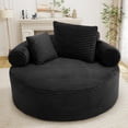 thumbnail image 2 of Muumblus 55" Indoor Round Lounge Chair, Oversized Boneless Accent Barrel Chair, Black Corduroy, 2 of 10