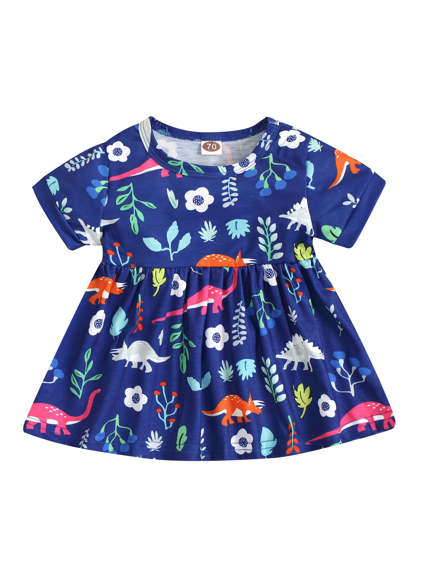 Toddler Baby Girl Summer Clothes Short Sleeve Little Dinosaur Pattern Dress Baby Girl Onesies One-Piece
