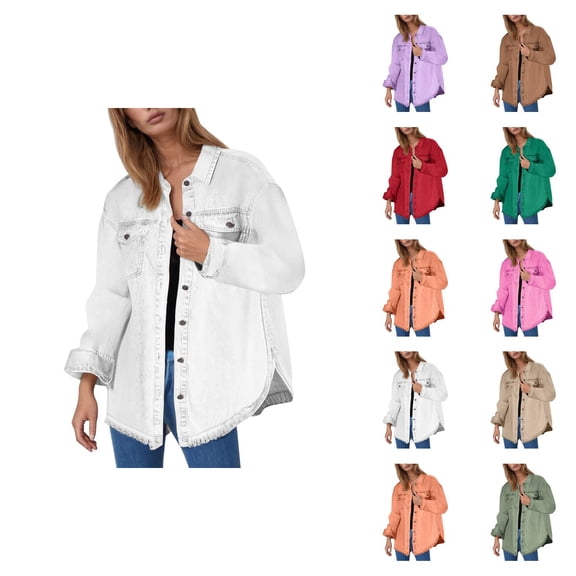 Jackets for Women Winter Jackets for Women Women's Solid Washed Denim Shirt Jacket With Hem Street Style Outerwear
