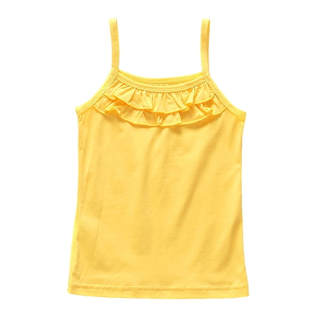 WEIYLL Girls Tank Tops Summer Thin Base Underwear Solid Ruffles Flounce Sleeveless Child Tee Top Clothes for 5-6 Years
