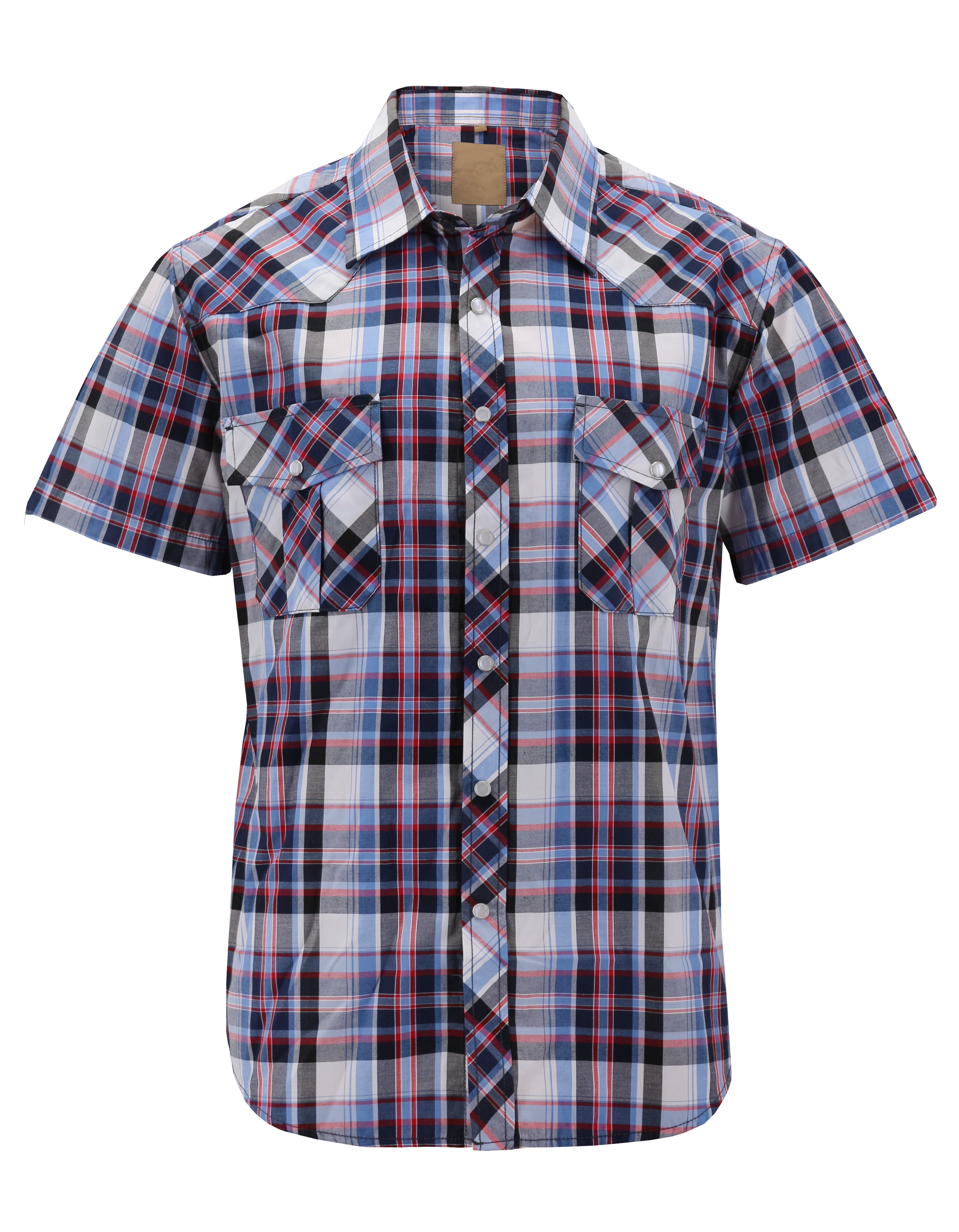 VKWEAR Mens Western Short Sleeve Button Down Casual Plaid Pearl Snap Cowboy Shirt (#21 Red/Blue, S), Men's, Size: Small
